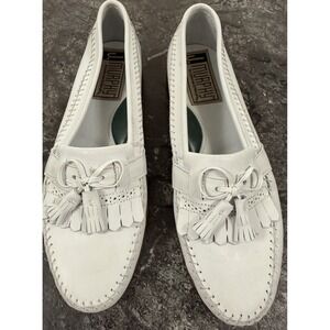 J Murphy Men's Tasseled Leather Driving Loafer Kiltie Fringe White‎ Sz 9